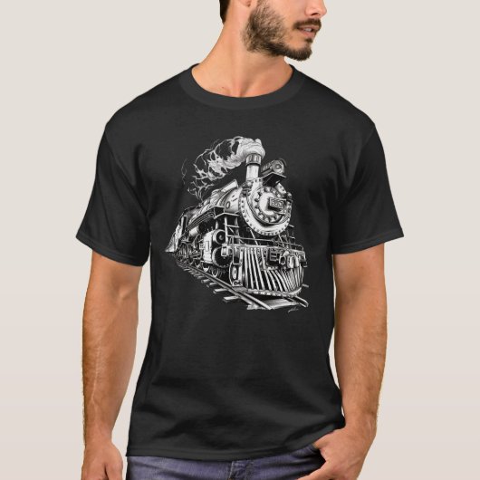 Retro treinlocomotief Railfan T-shirt (Voorkant)
