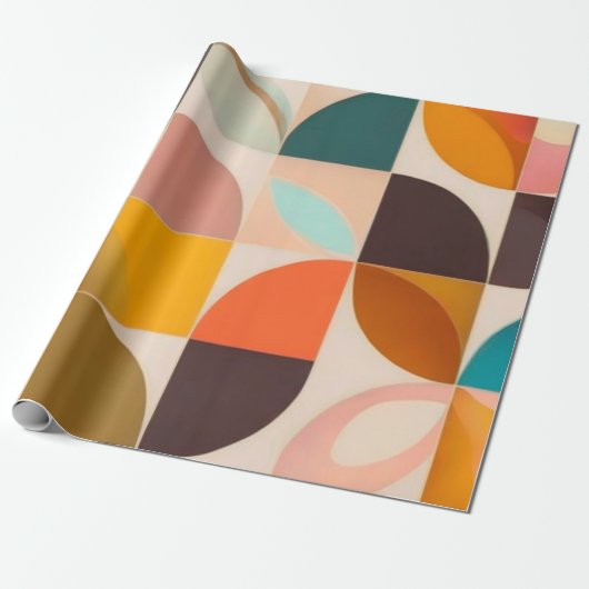 Retro Trendy Abstract Squares Collectie Cadeaupapier (Uitgerold)