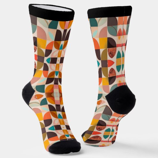 Retro Trendy Abstract Squares Collectie Sokken (Gebogen)