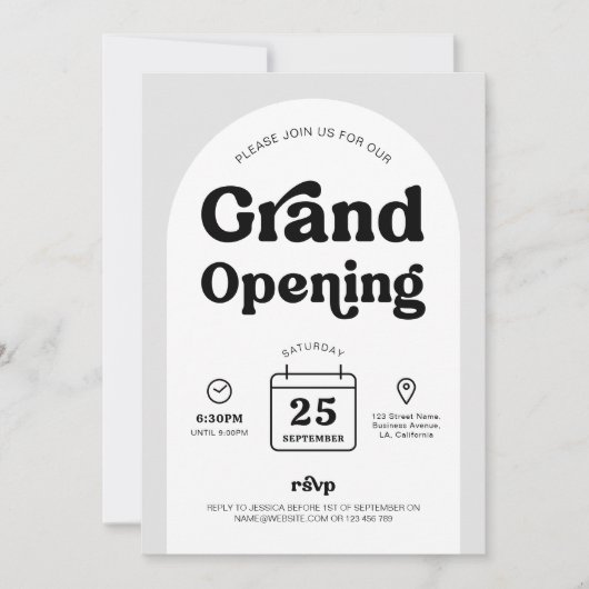 Retro Trendy Arch Nieuw Business Shop Opening Even Kaart (Voorkant)