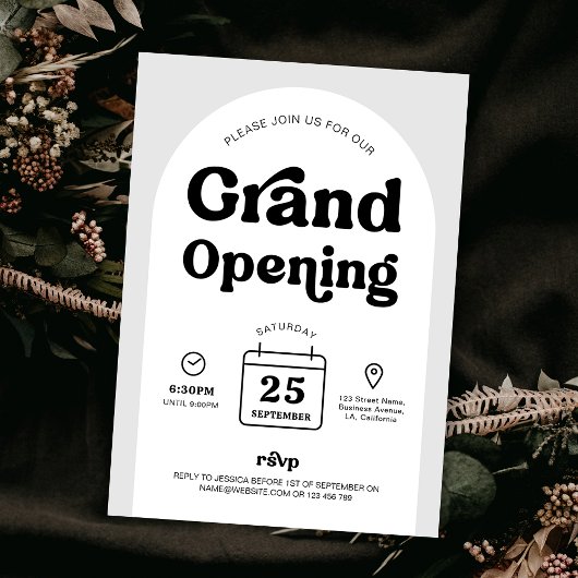 Retro Trendy Arch Nieuw Business Shop Opening Even Kaart