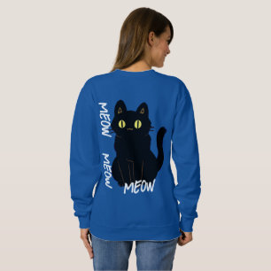 retro trendy black cat meow trui