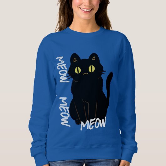  retro trendy black cat meow trui (Voorkant)
