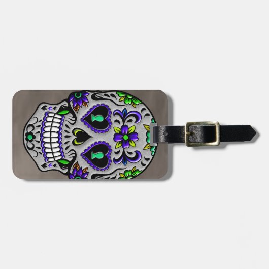 Retro Trendy Day of the Dead Sugar Skull Bagagelabel (Voorkant horizontaal)