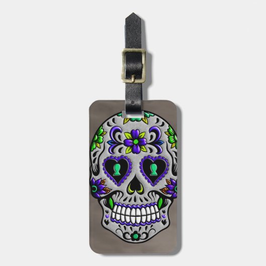 Retro Trendy Day of the Dead Sugar Skull Bagagelabel (Voorkant verticaal)