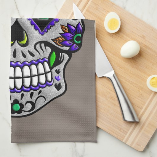 Retro Trendy Day of the Dead Sugar Skull Theedoek (Quarter Fold)
