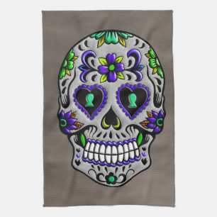 Retro Trendy Day of the Dead Sugar Skull Theedoek
