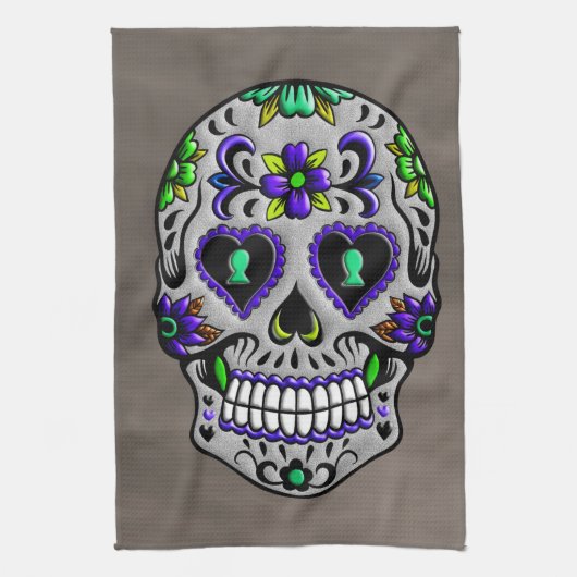 Retro Trendy Day of the Dead Sugar Skull Theedoek (Verticaal)