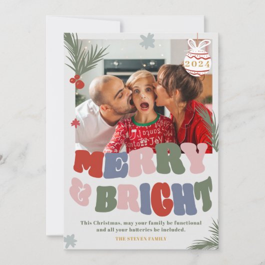 Retro Trendy Fun Vrolijk & Helder Kerstfoto Feestdagenkaart (Voorkant)