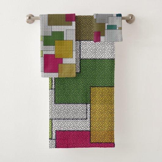 Retro Trendy Geometric Green Yellow Bad Handdoek (Insitu)