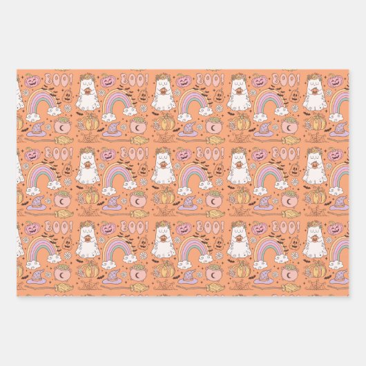 Retro Trendy Leuke Halloween Elements Ghost Pumpki Inpakpapier Vel (Voorkant 3)