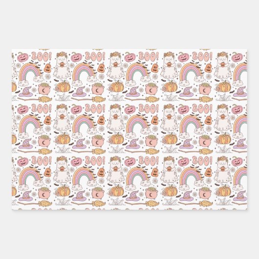 Retro Trendy Leuke Halloween Elements Ghost Pumpki Inpakpapier Vel (Voorkant)