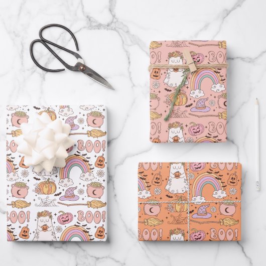 Retro Trendy Leuke Halloween Elements Ghost Pumpki Inpakpapier Vel (Voorkant)