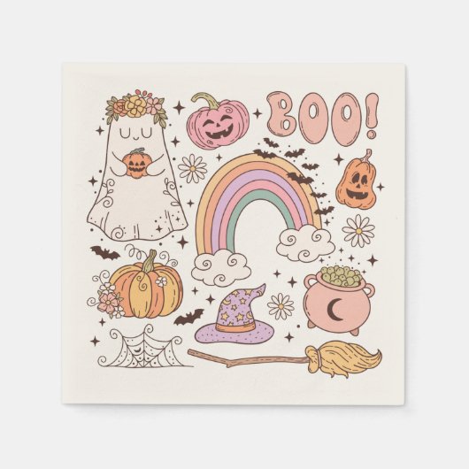Retro trendy malle Halloween elementen Geest Pompo Servet (Voorkant)