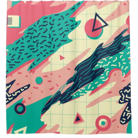 Retro Trendy Memphis Geometrisch Behang Douchegordijn (Voorkant)