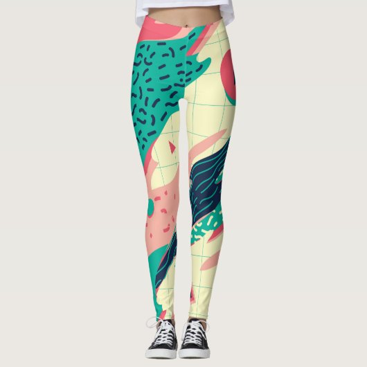 Retro Trendy Memphis Geometrisch Behang Leggings (Voorkant)