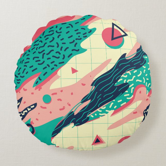 Retro Trendy Memphis Geometrisch Behang Rond Kussen (Voorkant)