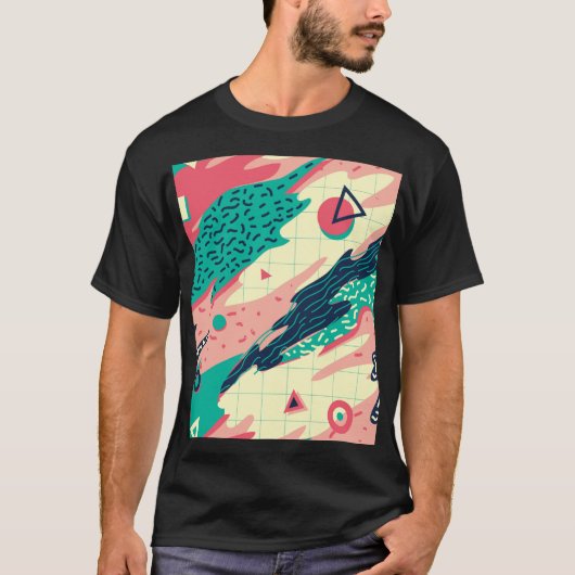 Retro Trendy Memphis Geometrisch Behang T-shirt (Voorkant)