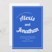 Retro Trendy Playful French Blue Wedding Kaart (Voorkant / Achterkant)