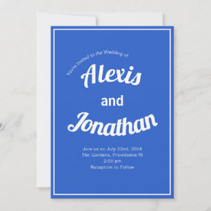 Retro Trendy Playful French Blue Wedding Kaart