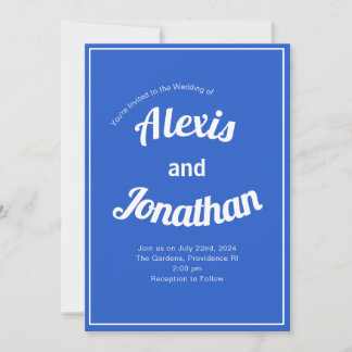 Retro Trendy Playful French Blue Wedding Kaart