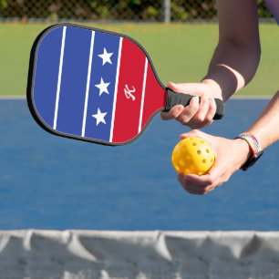 Retro Trendy Streep Amerikaanse vlag monogrammed Pickleball Paddle