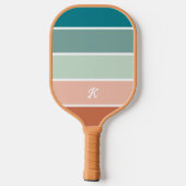Retro Trendy Streep Terracotta Blauwgroen Monogram Pickleball Paddle (Achterkant)