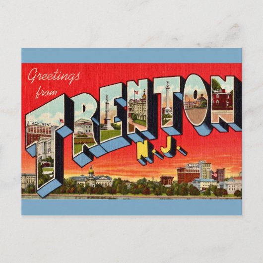 Retro Trenton NJ Ansichtkaart Briefkaart (Voorkant)