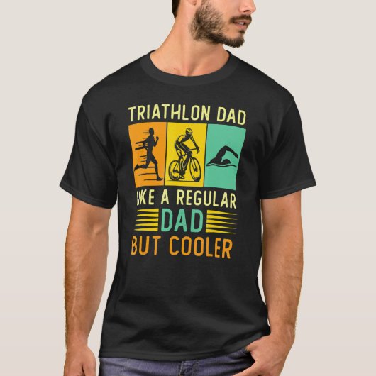 Retro Triathlon Dad Vaderdag Triathlet T-shirt (Voorkant)