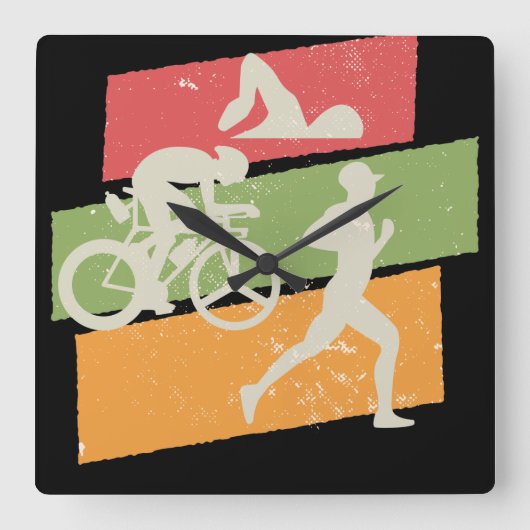 Retro  Triathlon Vierkante Klok (Voorkant)