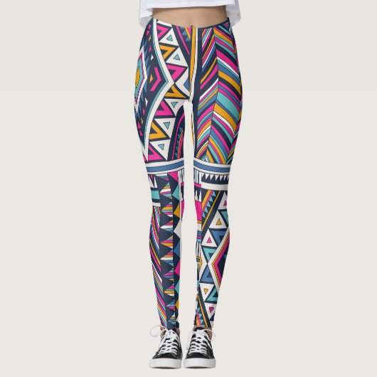 Retro tribal,  geometrisch patroon. leggings (Voorkant)