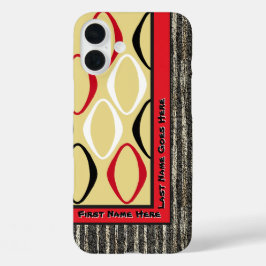 Retro Tribal in Custard, Rood, Zwart (gepersonalis iPhone 16 Plus Hoesje