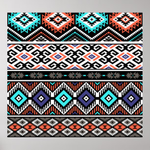 Retro Tribal Navajo: Geometrisch Naadloos. Poster