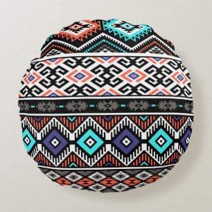 Retro Tribal Navajo: Geometrisch Naadloos. Rond Kussen