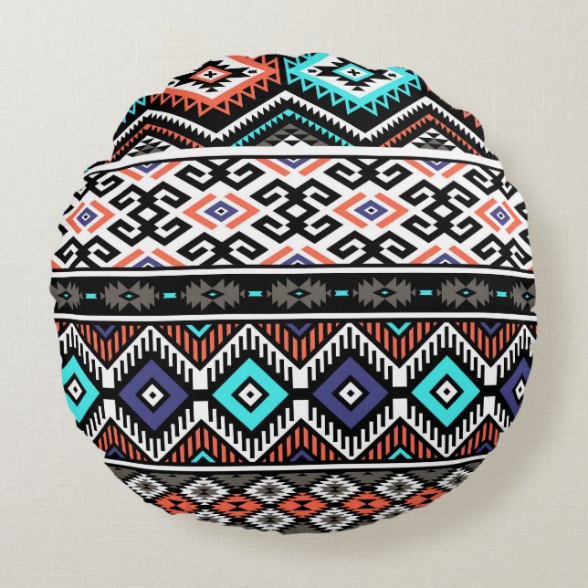 Retro Tribal Navajo: Geometrisch Naadloos. Rond Kussen (Voorkant)