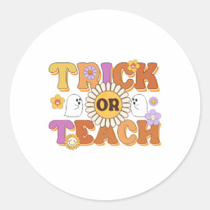 Retro Trick of Teach Ghost Teacher Halloween Costu Ronde Sticker