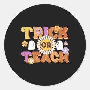 Retro Trick of Teach Ghost Teacher Halloween Costu Ronde Sticker