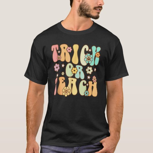 Retro Trick of Teach Halloween Groovy Ghost Flowe T-shirt (Voorkant)