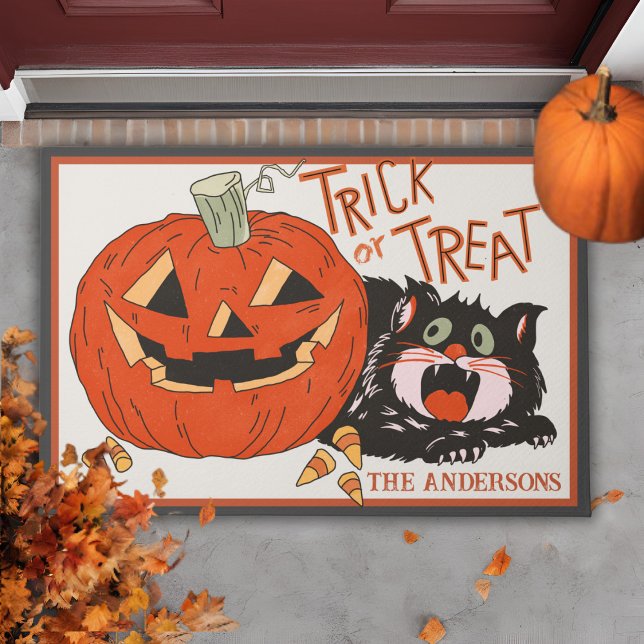  Retro Trick of Trick Custom Halloween Deurmat (Vintage Retro Trick or Trick Custom Halloween Doormat)
