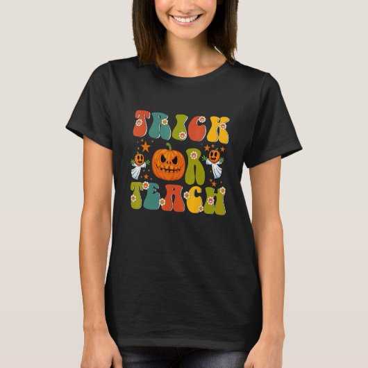 Retro Trick Or Teach Ghost Teacher Halloween Costu T-shirt (Voorkant)
