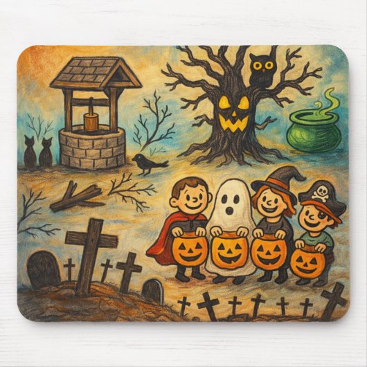 Retro Trick-or-Treat Halloween Muismat (Voorkant)
