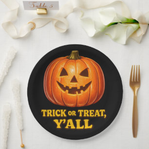 Retro Trick or Treat Y'all Zuidelijke Pompoen Papieren Bordje