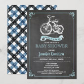 Retro trike baby jongen douche uitnodiging. Het is Kaart (Voorkant / Achterkant)