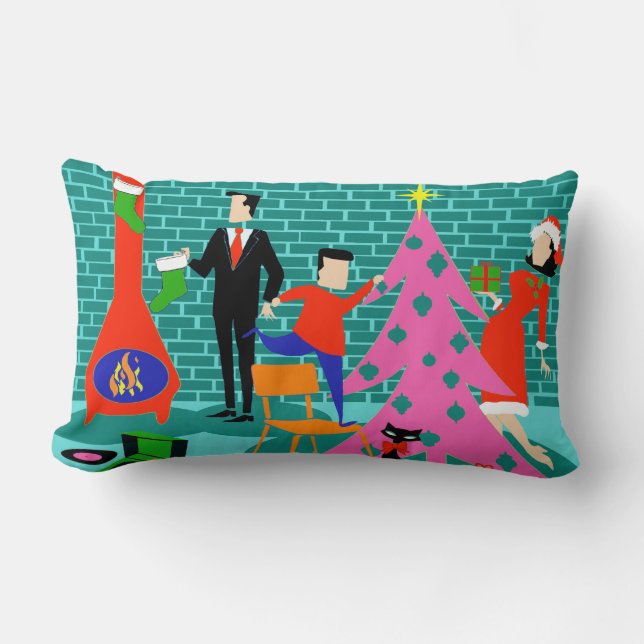 Retro Trimming kerstboom Lumbar Pillow Kussen (Voorkant)