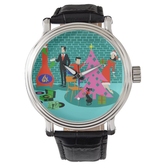 Retro Trimming van de kerstboom Horloge (Voorkant)