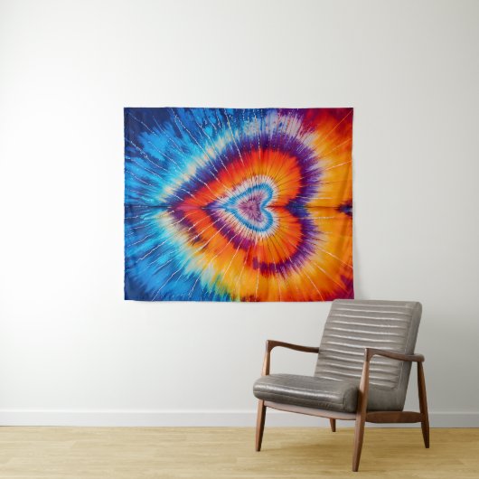 Retro Trippy Hippie - Tie Dye - Vrede en Liefde Wandkleed (In Situ (horizontaal))