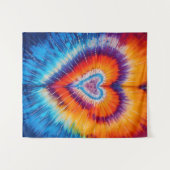 Retro Trippy Hippie - Tie Dye - Vrede en Liefde Wandkleed (Voorkant (horizontaal))