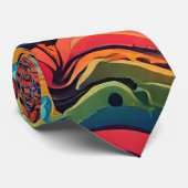 Retro Trippy Kleurrijke Abstracte kunst Patroon Co Stropdas (Opgerold)