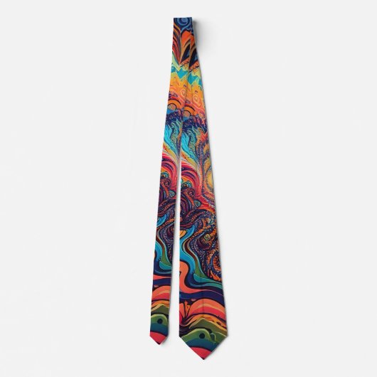 Retro Trippy Kleurrijke Abstracte kunst Patroon Co Stropdas (Achterkant)