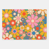 Retro Trippy Kleurrijke Bloemen en Swirls Inpakpapier Vel (Voorkant 2)
